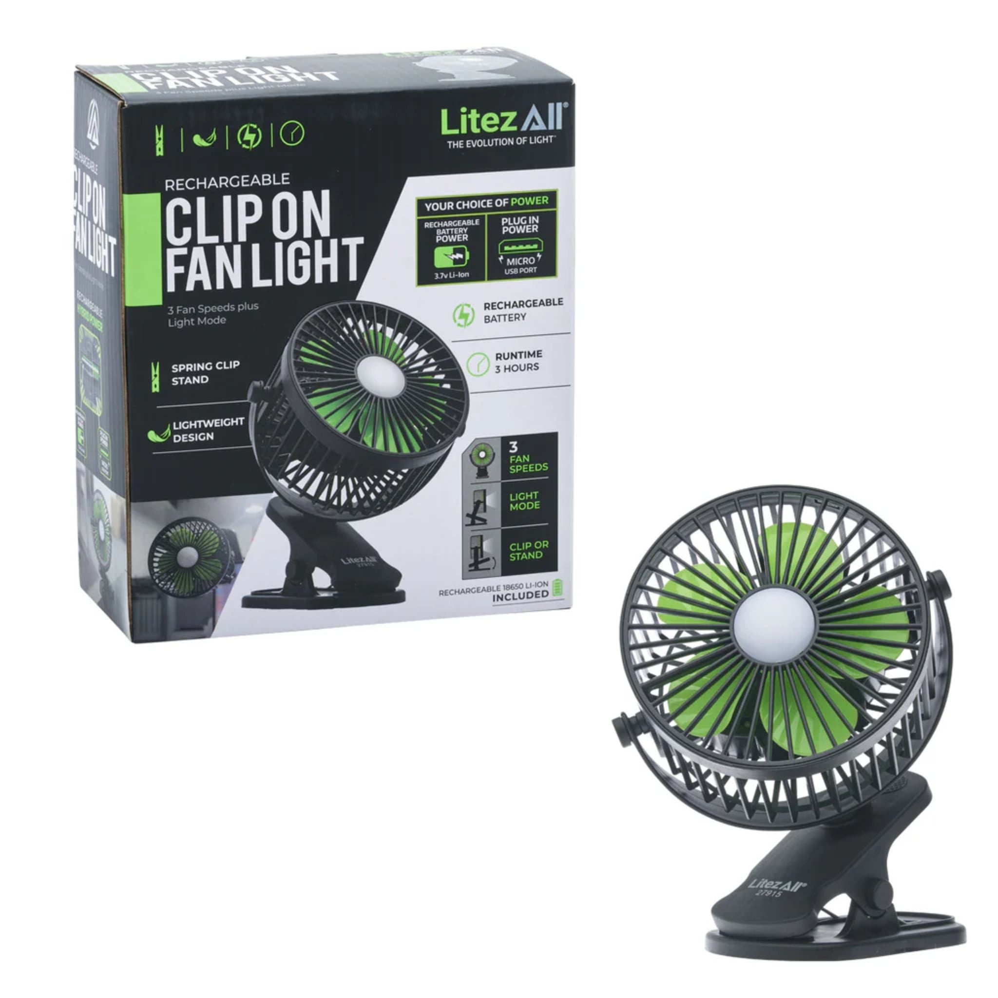 LITE ALL CLIP ON FAN 5" RECHBL